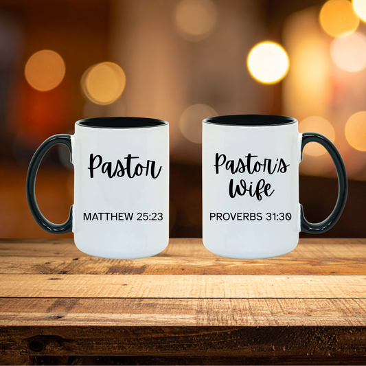Pastor & Pastor’s Wife Mug Set – Personalized 15oz Ceramic & Accent Mugs | Microwave & Dishwasher Safe