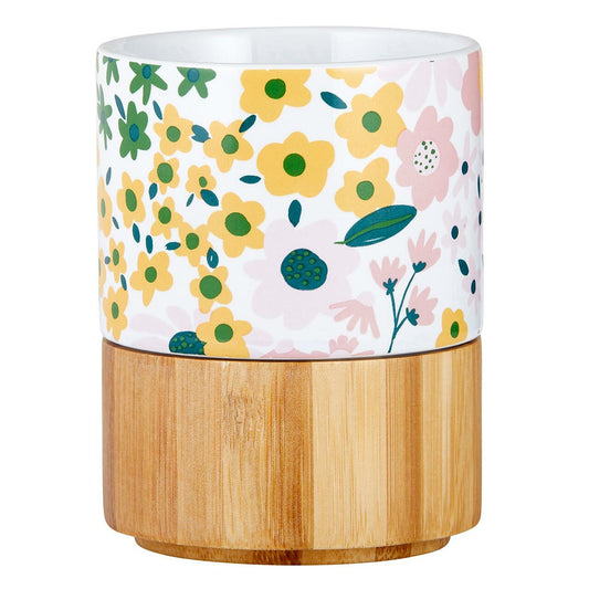 Ceramic Mug with Bamboo Base - Floral